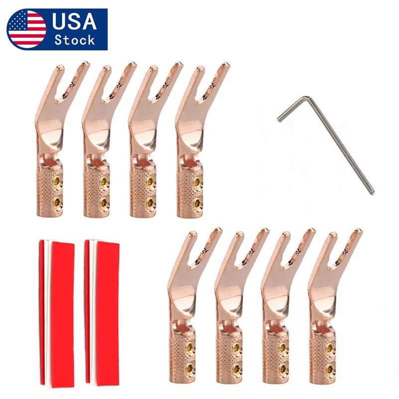 8pcs Pure Copper Y Spade Connector DIY HIFI Speaker Cable Jack Fork Plug