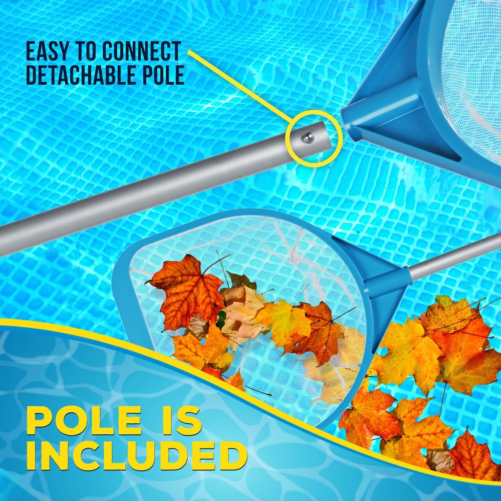 30" Handheld Fine Mesh Pool Skimmer Net - 17" Handle, Deep Leaf Netting