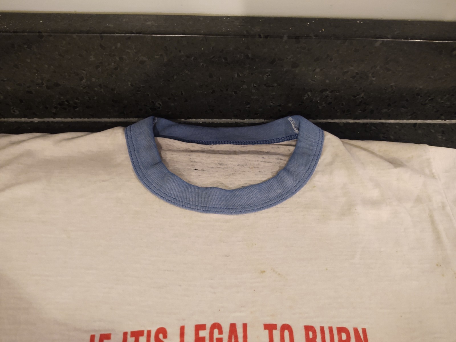 Vtg RARE 1980s Double Stitch Ringer T-Shirt Political Protest Texas v. Johnson