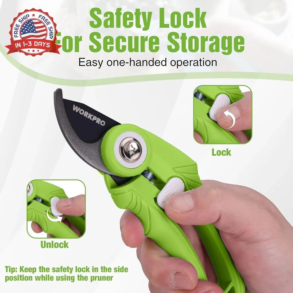 WORKPRO 6.9" Bypass Pruning Shears, Gardening Scissors with Sharp SK5 Steel Blad