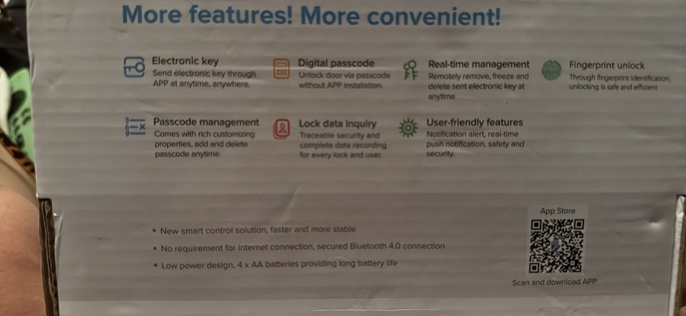 Bluetooth Smart Door Lock Fingerprint Unlock Passcode App Compatible Black