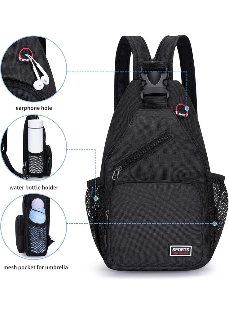 Black On Black Crossbody Backpack Multi Pocket Adjustable Straps