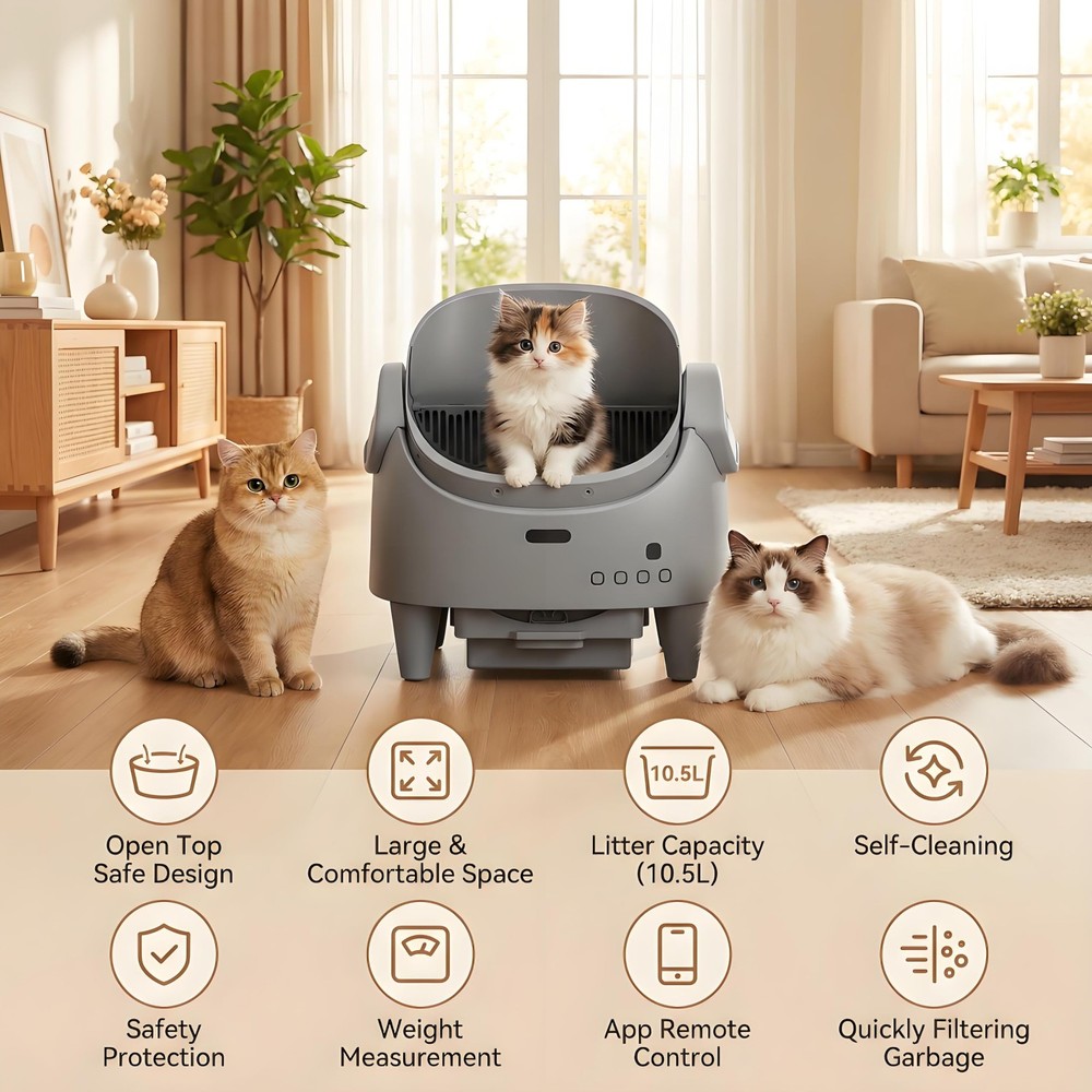 Smart Automatic Litter Box for Multi Cats, App Control & Adjustable Entry Height