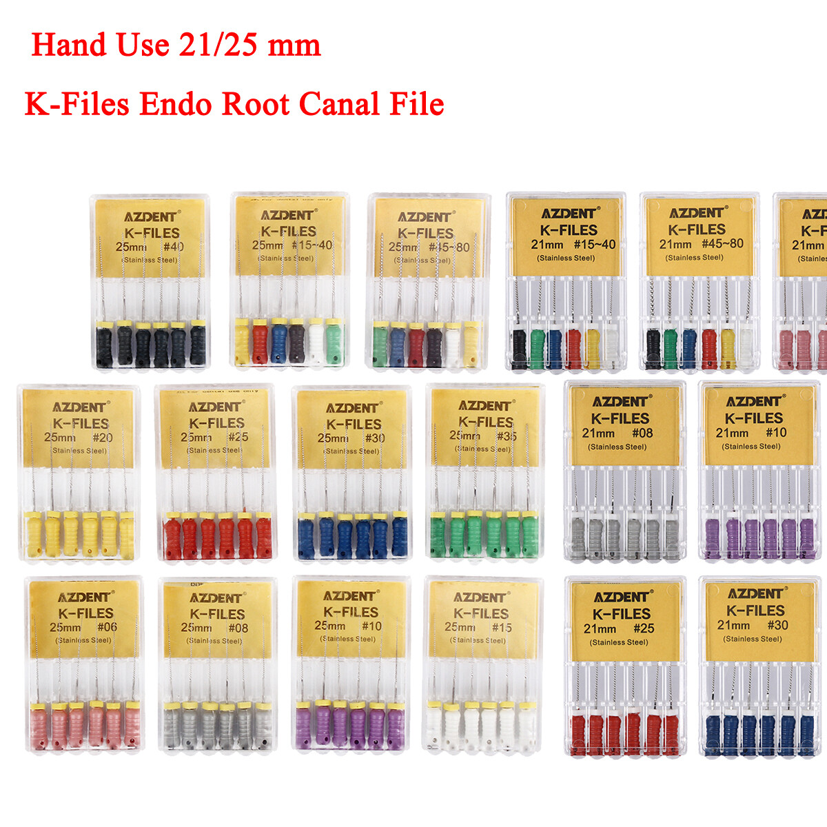 AZDENT Dental Endo Root Canal File K-FILES Stainless Steel Hand Use 21/25 mm
