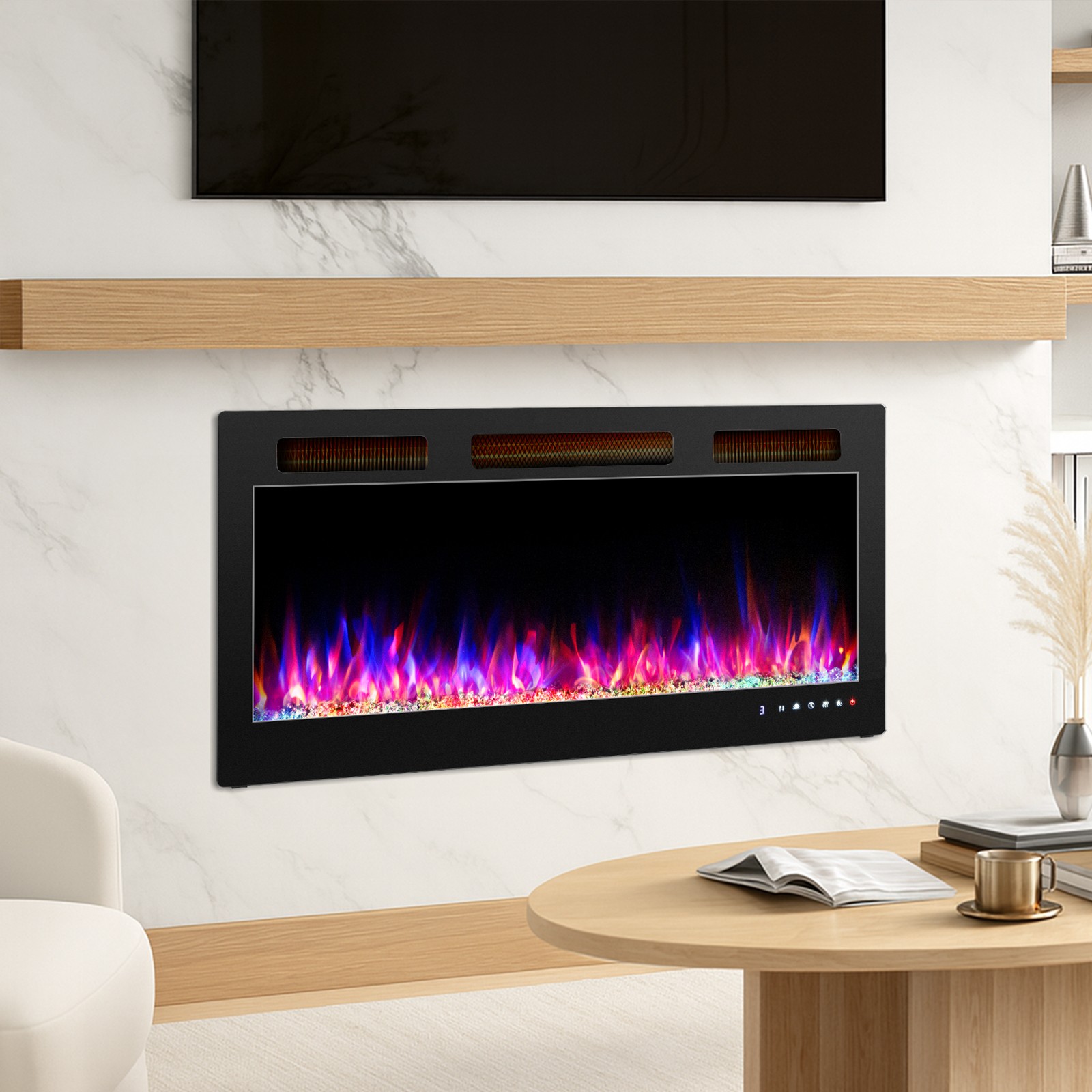 42" Electric Fireplace Insert Wall-Mount Heater 1500W Remote Control & WIFI