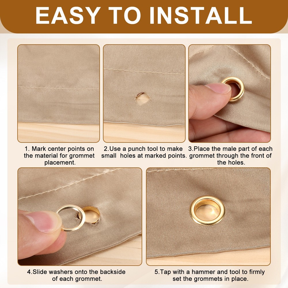 100 Sets Grommets Eyelets, 3.5mm Brass Self Backing Eyelets, Black