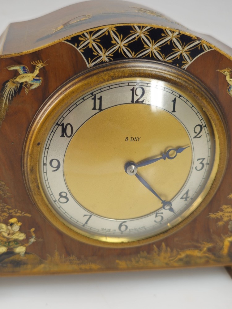 Fine Smiths Chinoiserie Lacquered Mantel Clock