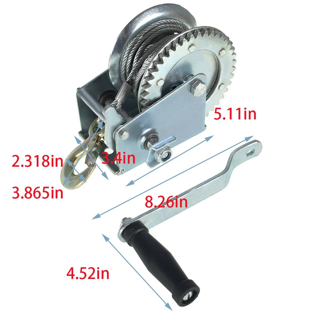 1600lbs Hand Winch Boat Winch Hand Crank Winch With 32ft Cable Manual Winches