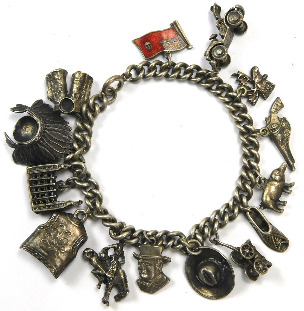 US USA Canada Canadian WW2 Sterling Silver Military Charm Bracelet Jewelry