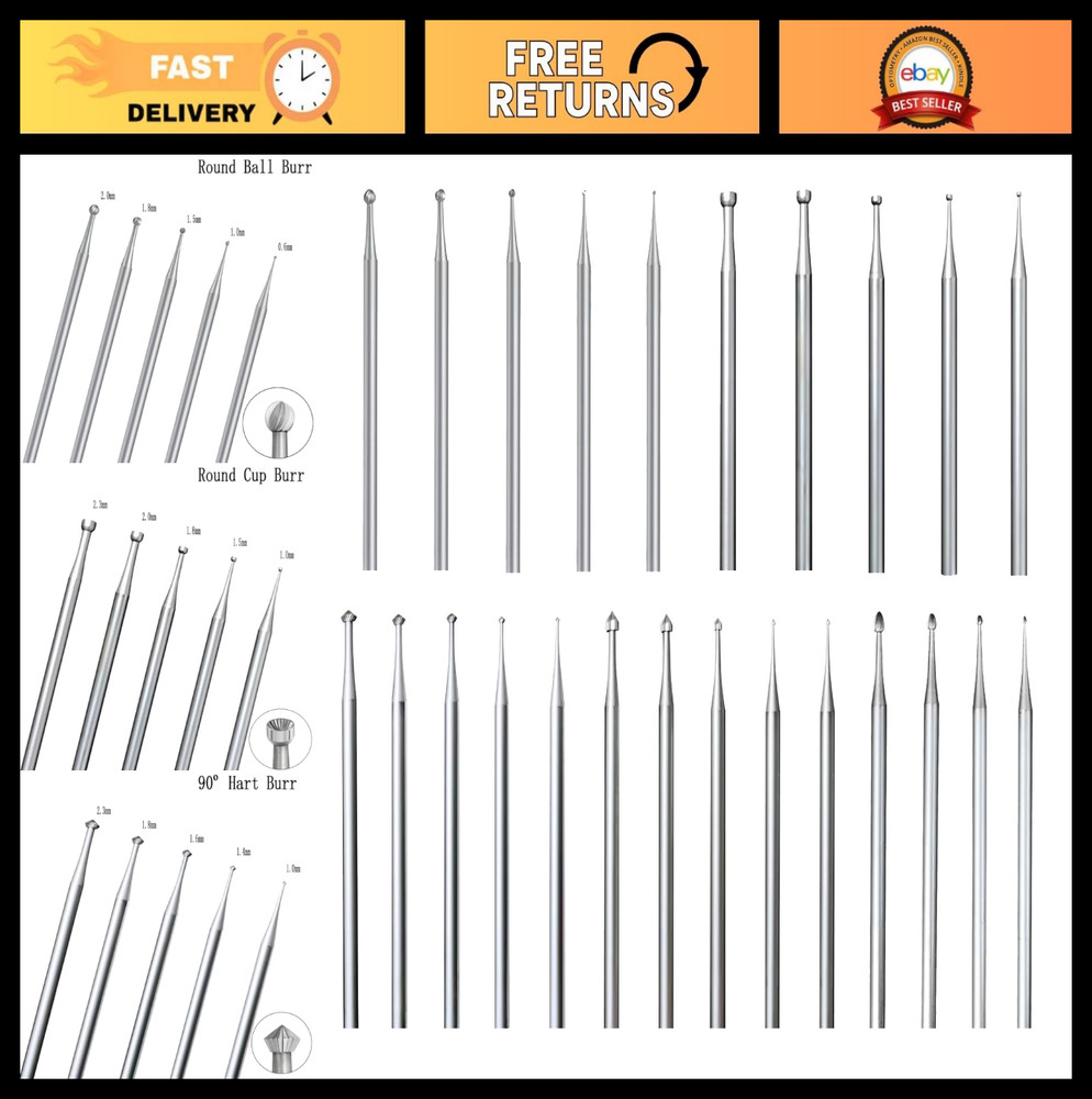 24 Pcs Lapidary Burr Set - Assorted Ball Burs, Stone Setting Bits & Cup Burrs