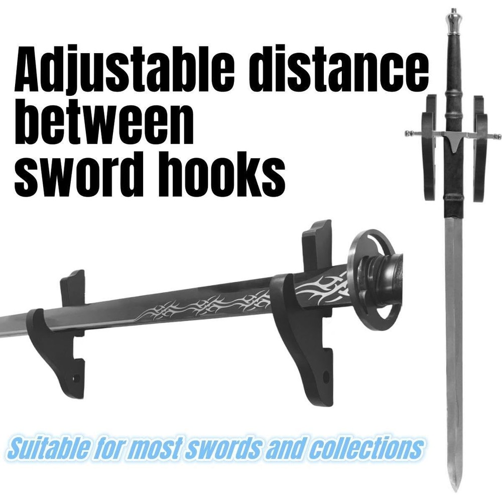 2/set Sword Hook Wall Mount Samurai Sword Hanger Display Holder Adjustable fo...