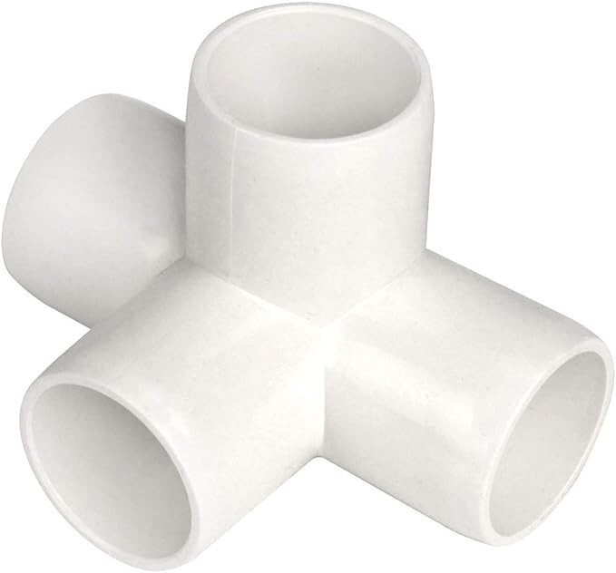 3/4" Furniture Grade 4-Way Side Outlet Tee PVC Fitting - 4 Pack
