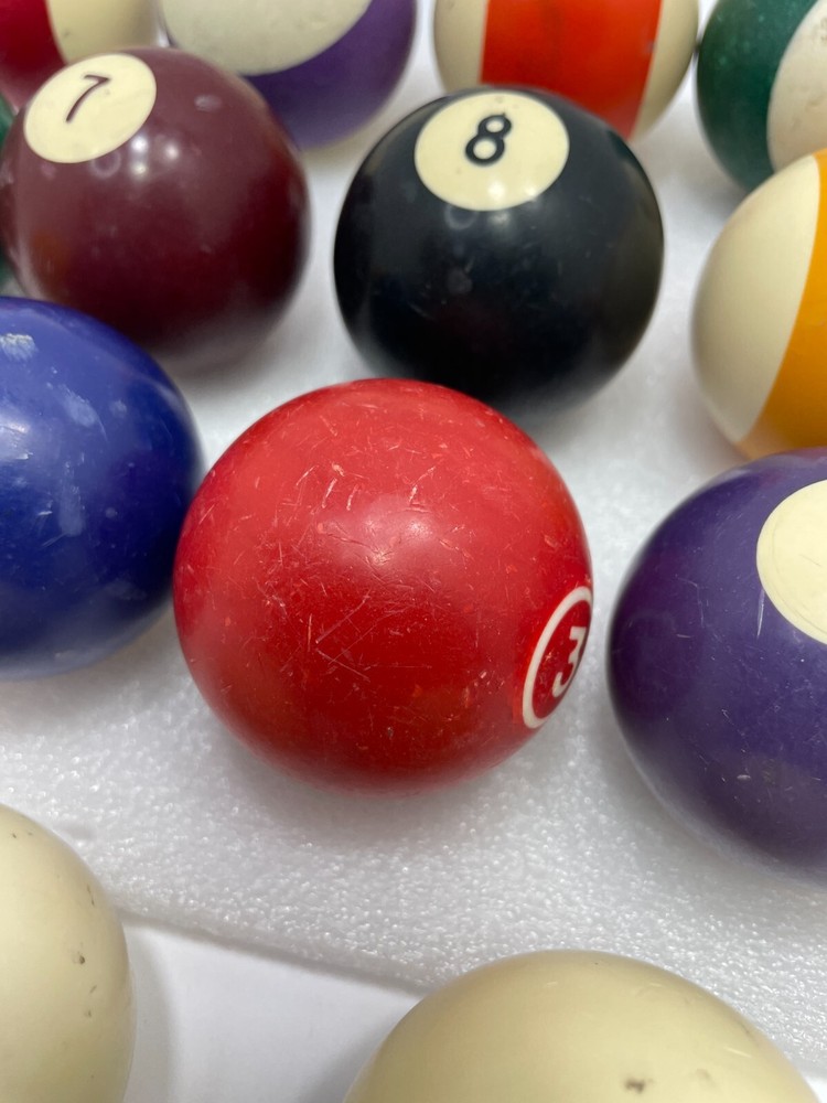 Vtg Standard Pool Table Ball Set Complete Mix Set With Two Cue Balls/Shift Knobs