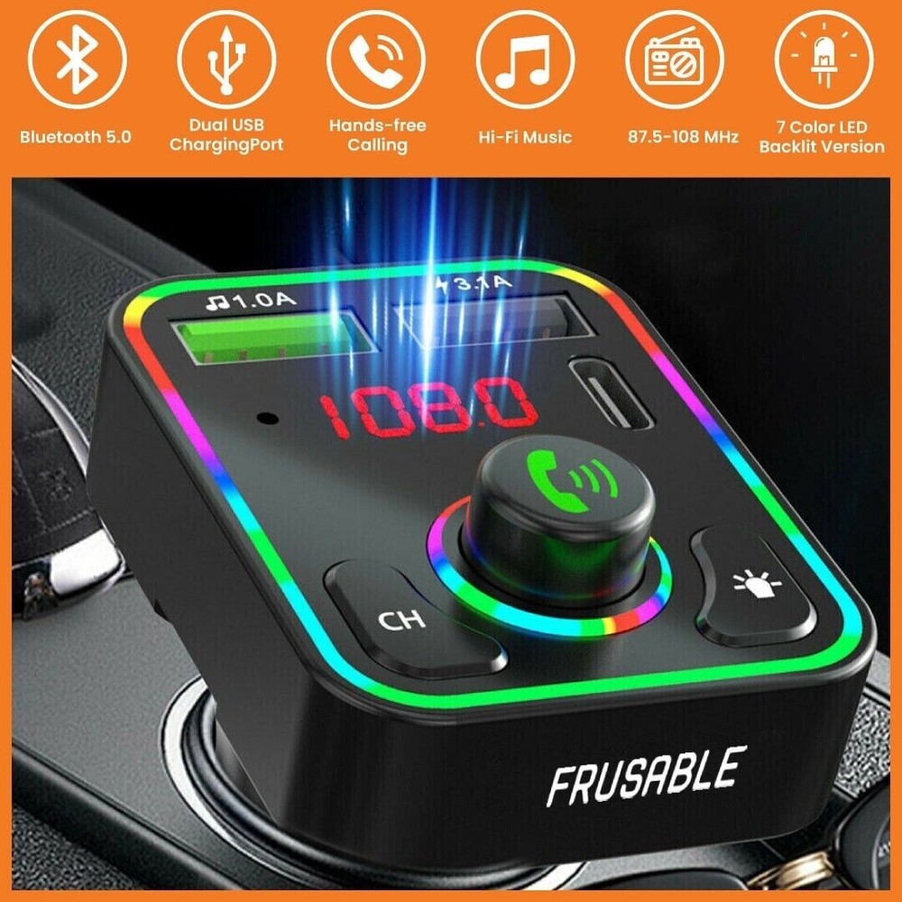 Bluetooth 5.0 Car Wireless FM Transmitter Adapter 2USB PD Charger AUX Hands-Free