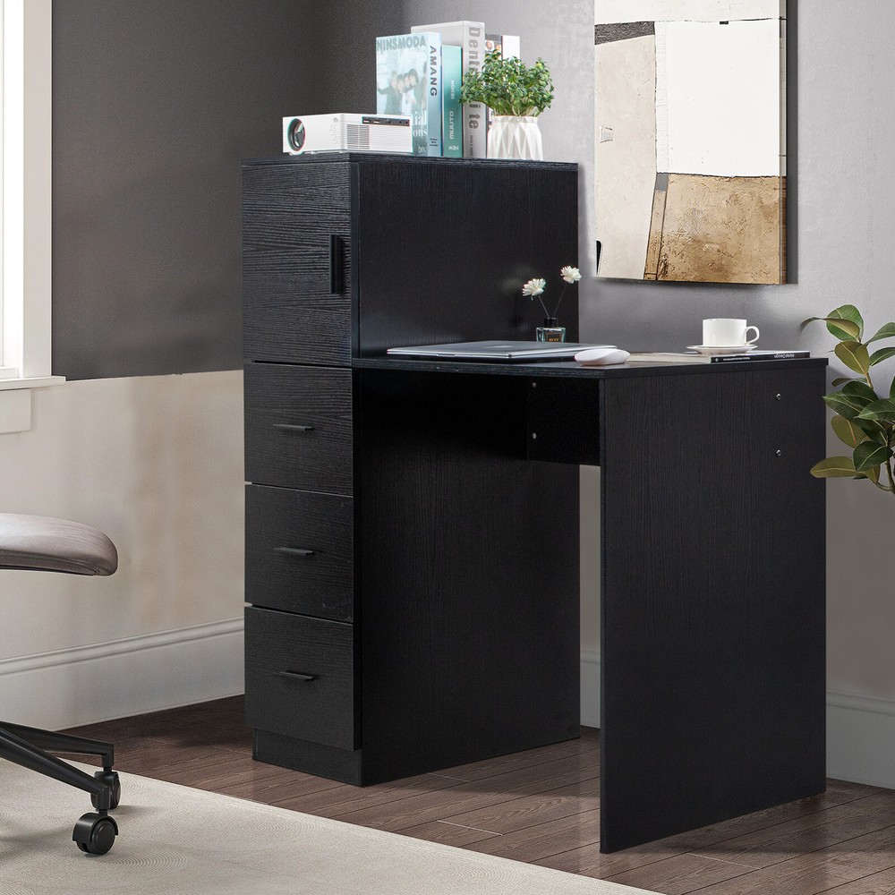 Black embossed melamine particleboard computer desk with 2 power sockets