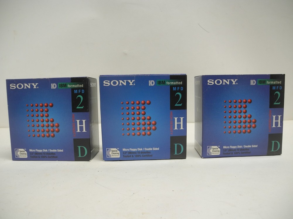 3 Boxes Sony IBM Formatted 3.5" Double Sided Micro Floppy Disc 10MFD 2HD 10 Pack