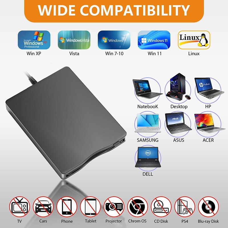 External 3.5" 144MB Floppy Disk Drive Portable USB Floppy Reader