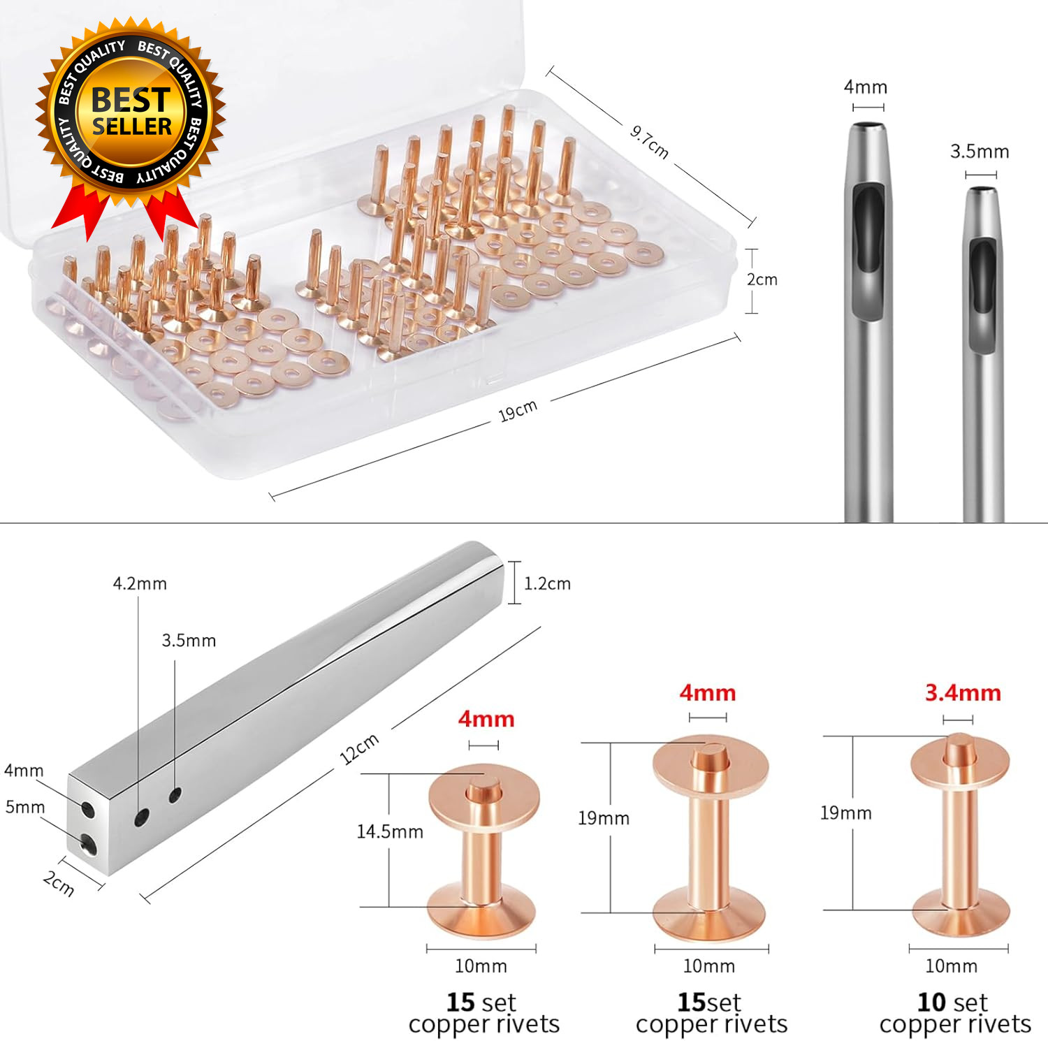 84Pcs Copper Rivets and Burrs #9 and #12 Burrs Setter Leather Rivets Fastener