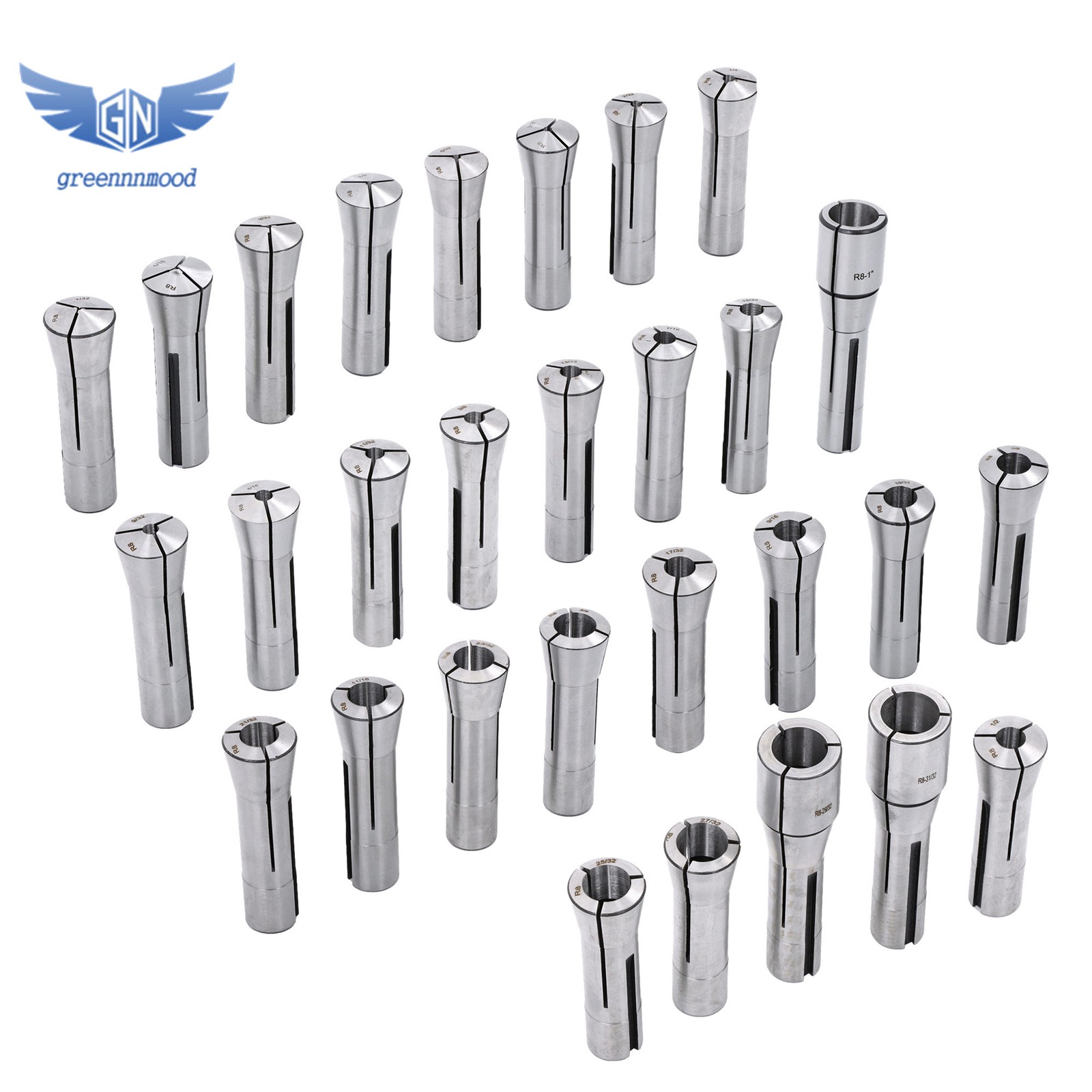 29 Pcs R8 Collet Set 1/32" - 1" for Bridgeport with R8 Collet Rack - 48 slot