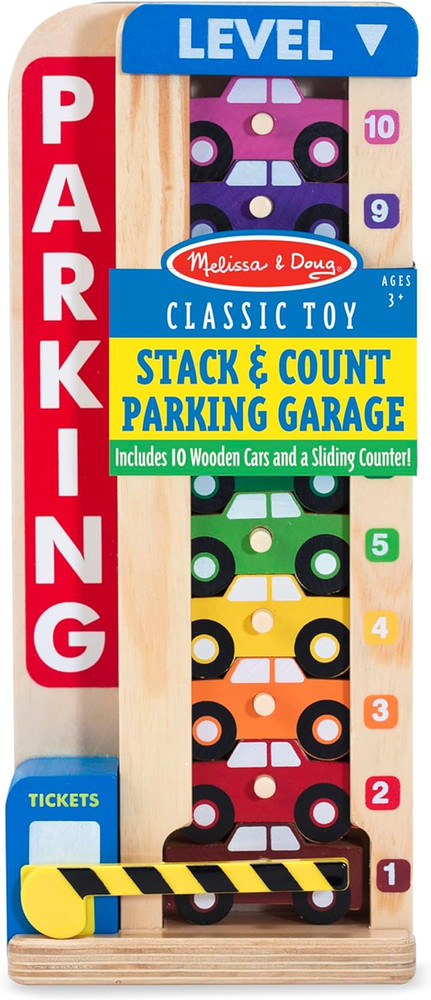 Stack & Count Wooden Parking Garage with 10 Cars