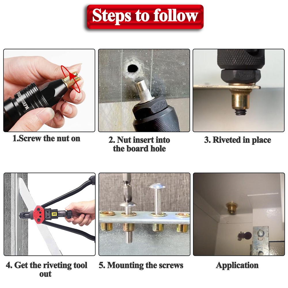 830PC Metric Rivet Nut Kit For Rivnut Tool Nut Setter Thread Setting Nutsert Gun