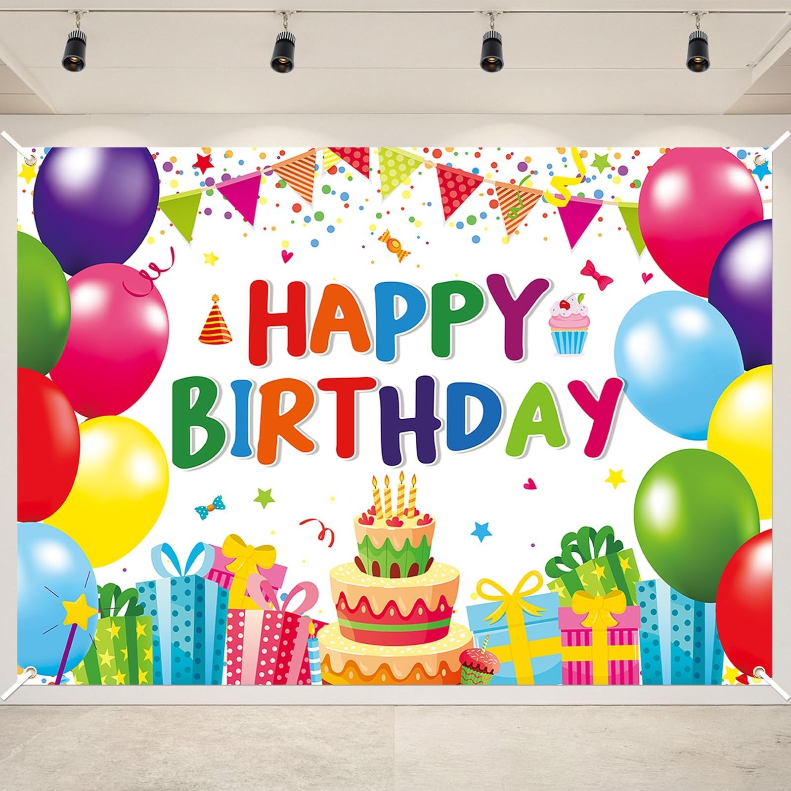 7 x 5 FT Happy Birthday Backdrop - Colorful Birthday Banner Wall Hanging, Fun...