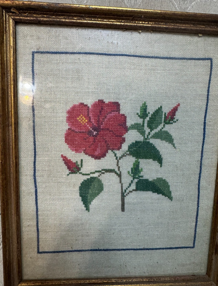 Vintage Needlepoint "A Rose Scene" - Framed
