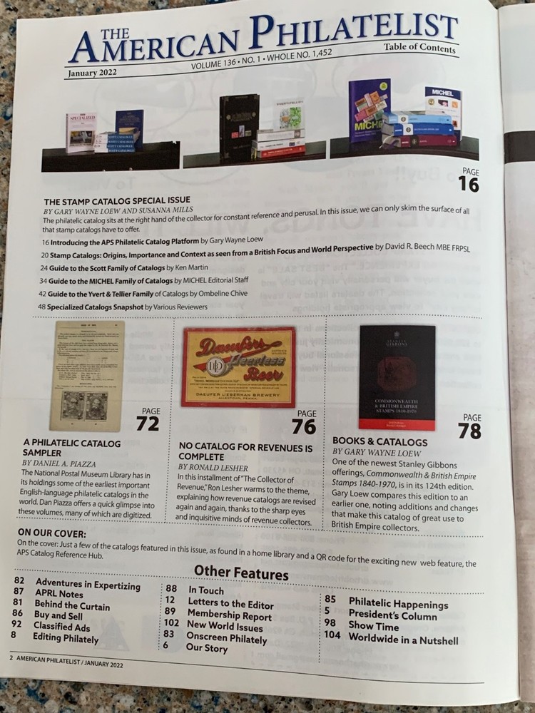 American Philatelist Magazine 2022, January