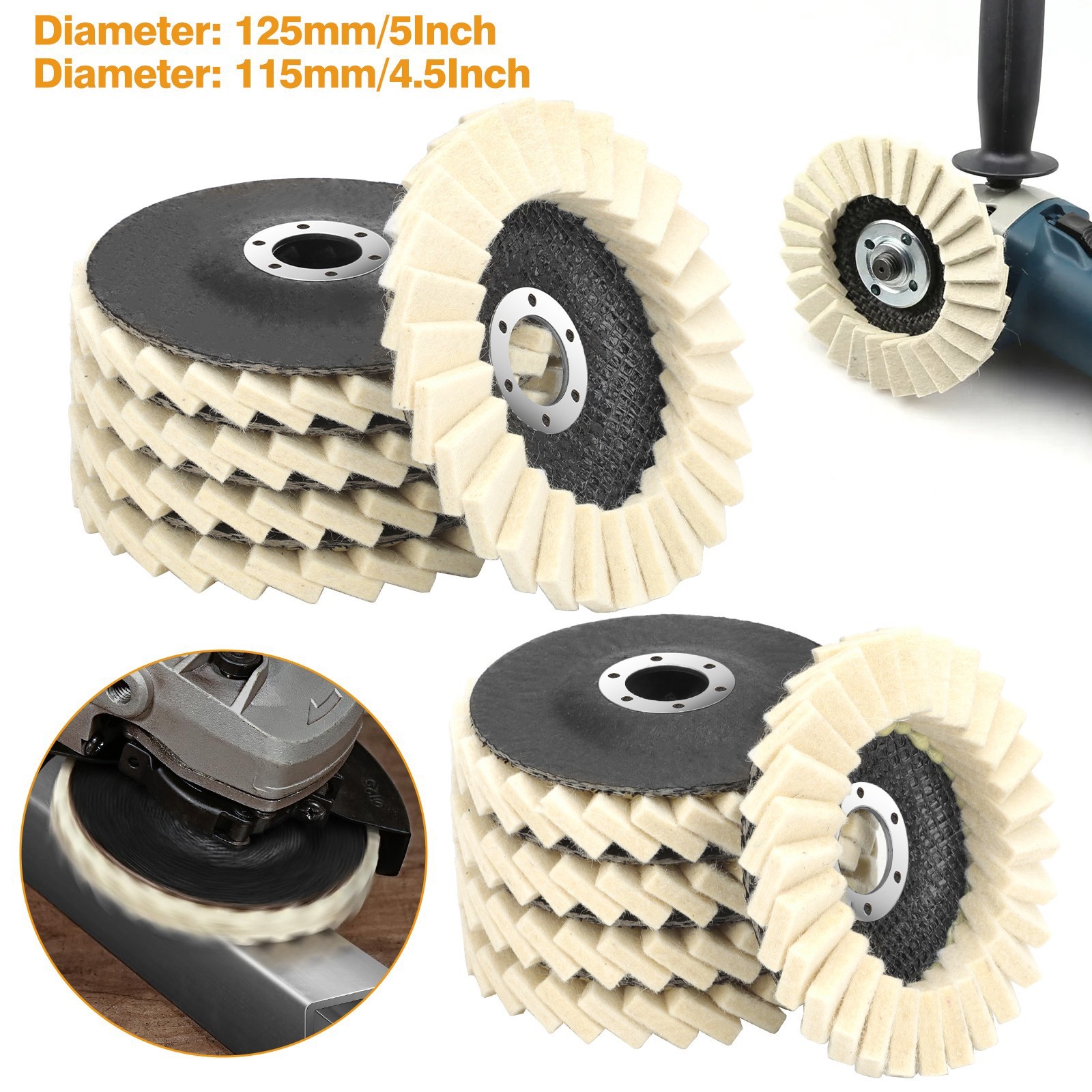 5pcs 4.5/5" Felt Flap Disc Wool Polishing Buffing Wheel Pad for Metal Stone Wood