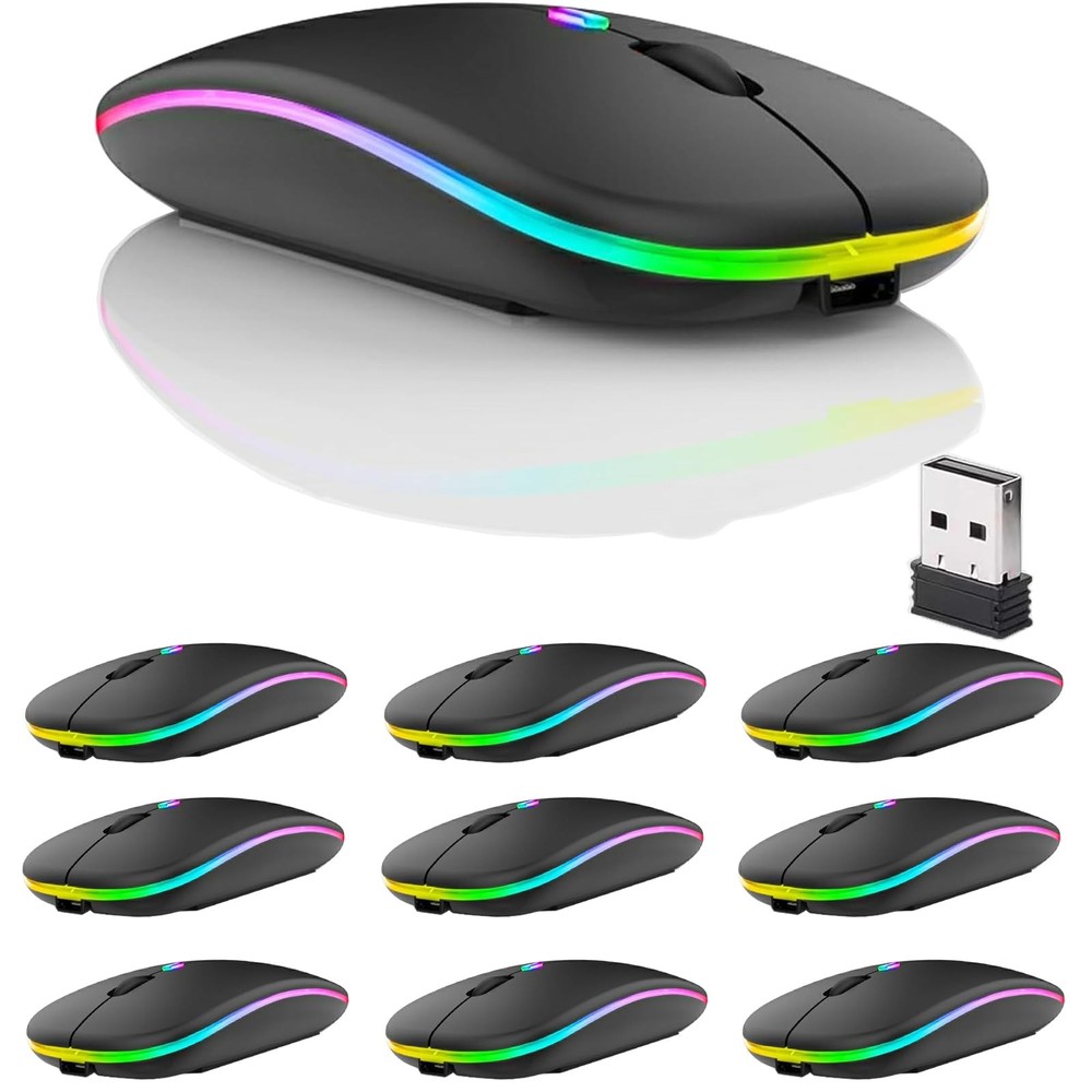 10 Pack Wireless Bluetooth Mouse,LED Dual Mode Rechargeable Silent Slim Laptop M