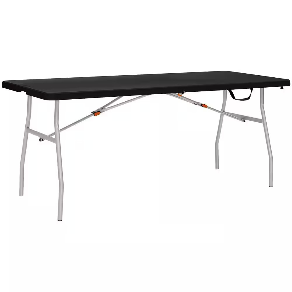 6 Ft. Black Resin Top Rectangular Folding Utility Table for Indoor/Outdoor Use,