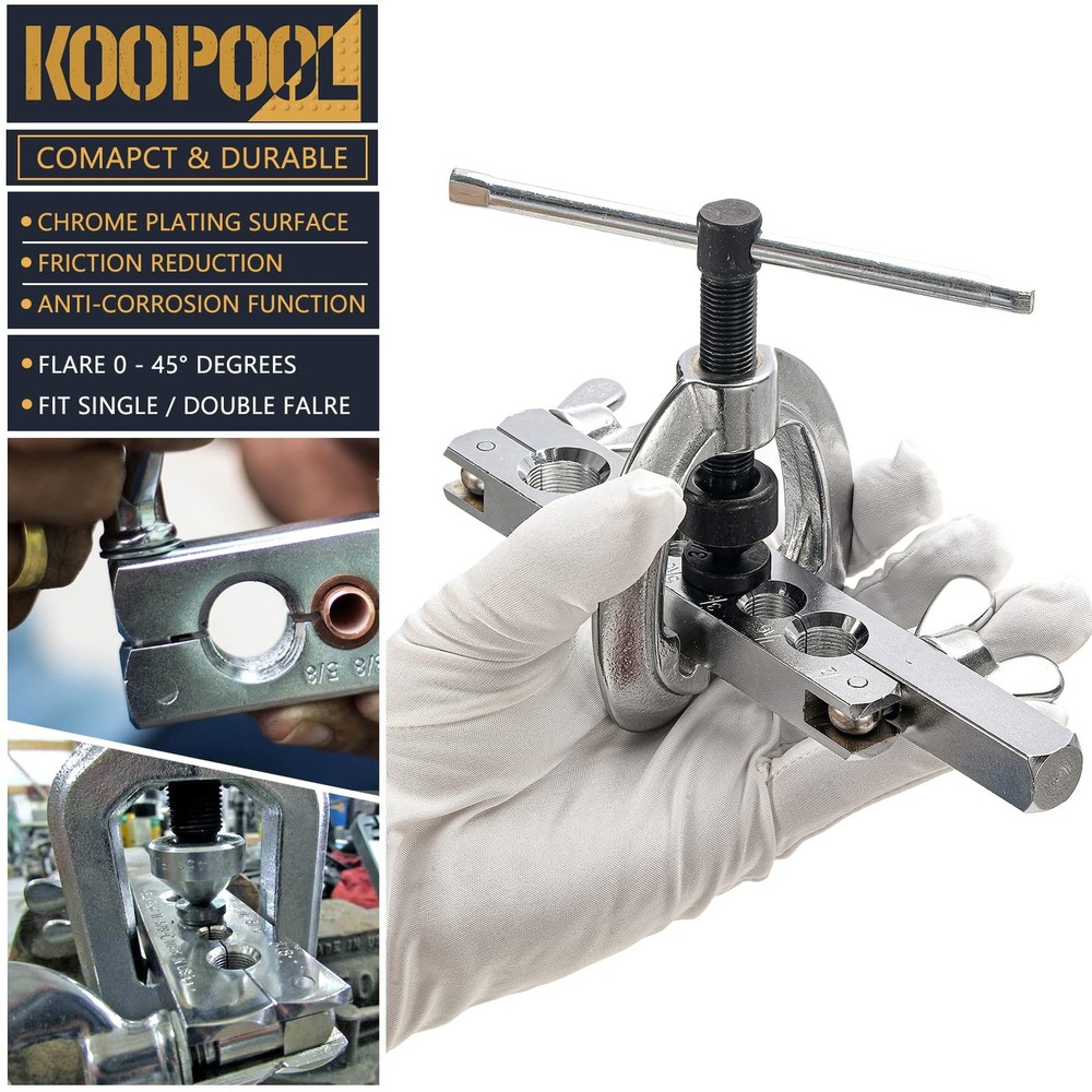 KOOPOOL Double & Single Flaring Tool Kit for Brake Line HVAC System 10PCS