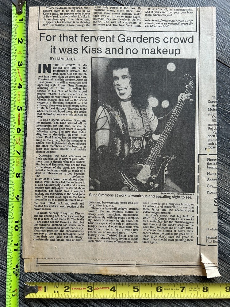 KISS Concert Clipping Lick It Up Tour Toronto Canada March 15 1984 Vintage Kiss