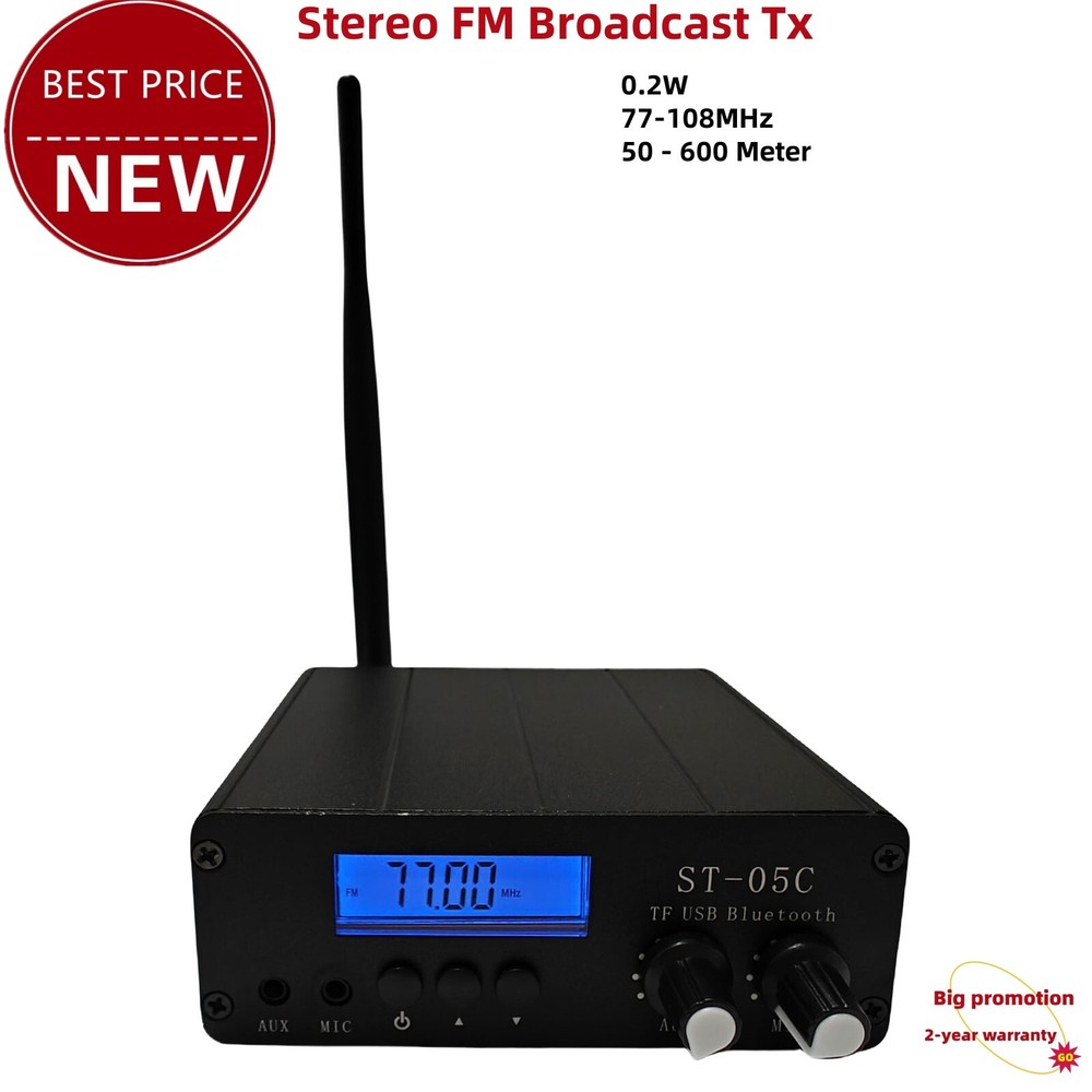 ST-05C 77-108MHz Bluetooth USB TF Card Stereo FM Broadcast Tx 0.2W 50-600M tp2