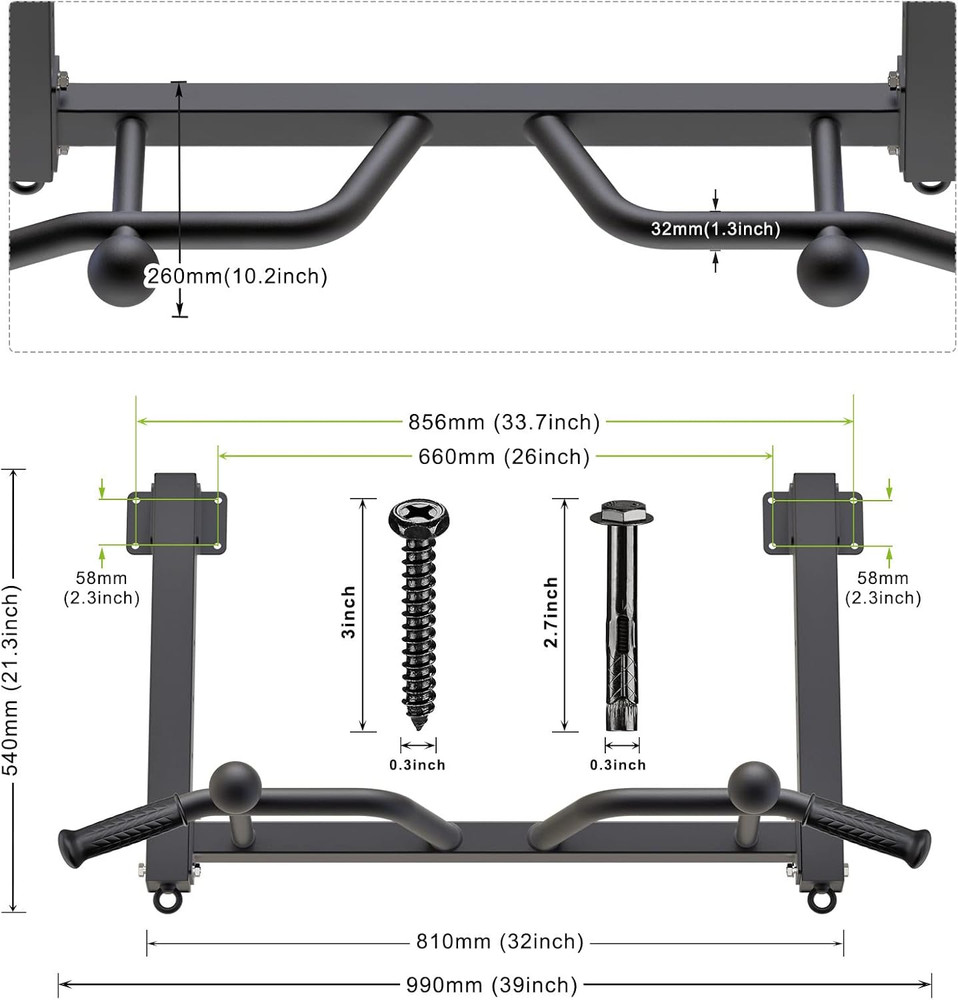 32" Ceiling Mounted Pull up Bar - Heavy Duty, Highly Adjustable, Multifunctional