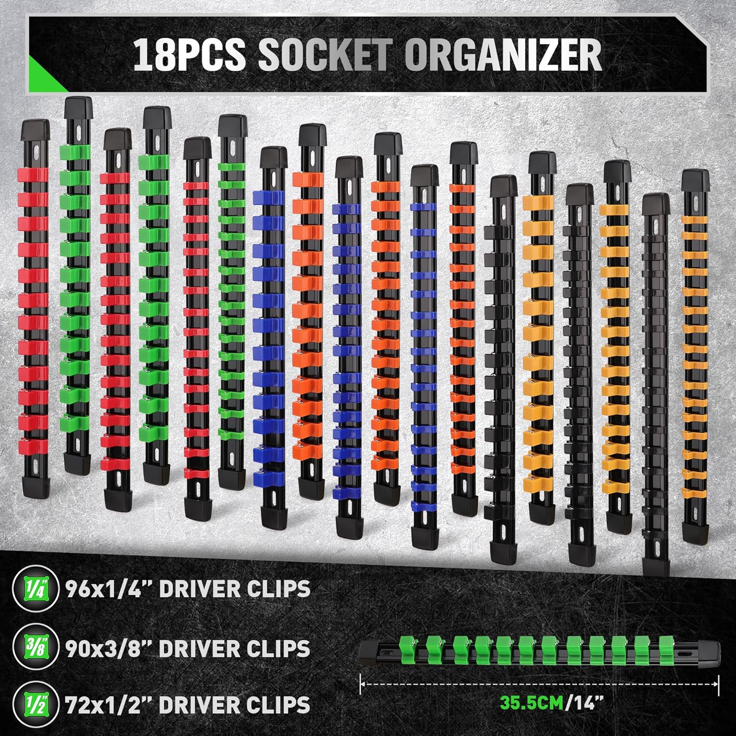 Socket Organizer Set 18-Piece for Tool Box Drawer Holder Clip Rail Trays