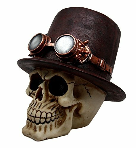 Ebros Steampunk Aristocrat W/ Royal Feather & Aviator Goggles Skull Figurine