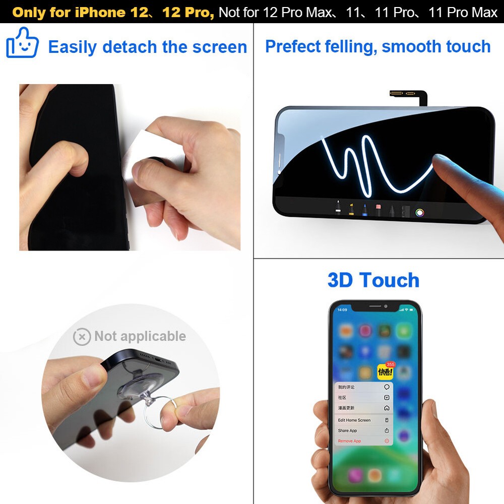 For iPhone 12/12 Pro LCD Display Touch Screen Replacement Digitizer Assembly Kit