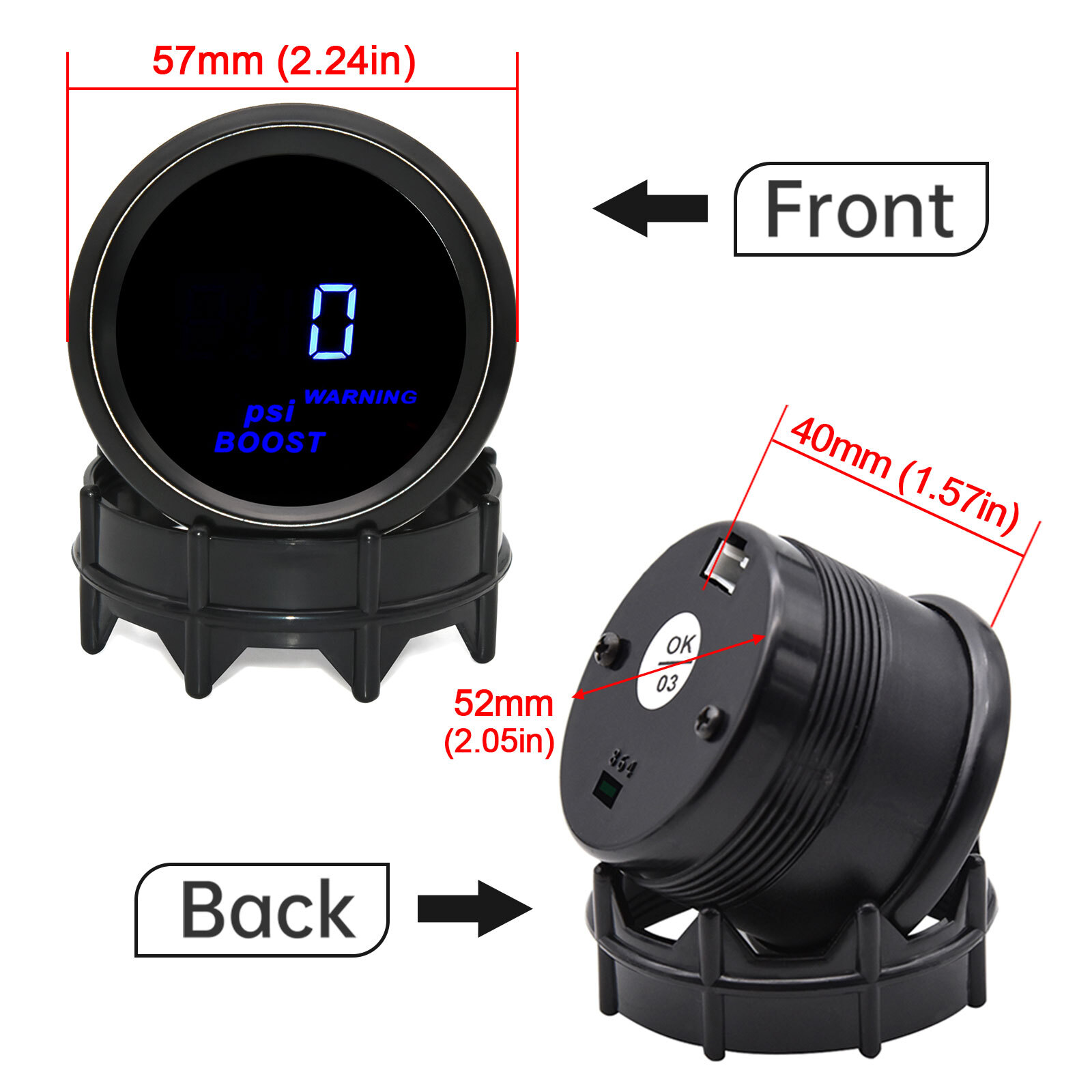 2" 52mm Digital Turbo Boost Water Temp Oil Temp Oil Press Tachometer Volt Gauge