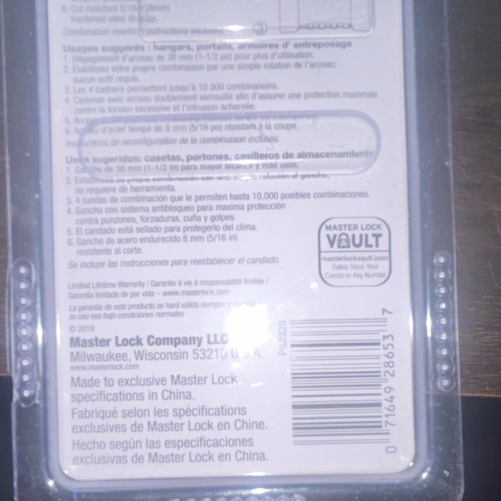 Master Lock 875DLF Resettable Combination Padlock Brass Steel 1-1/2in