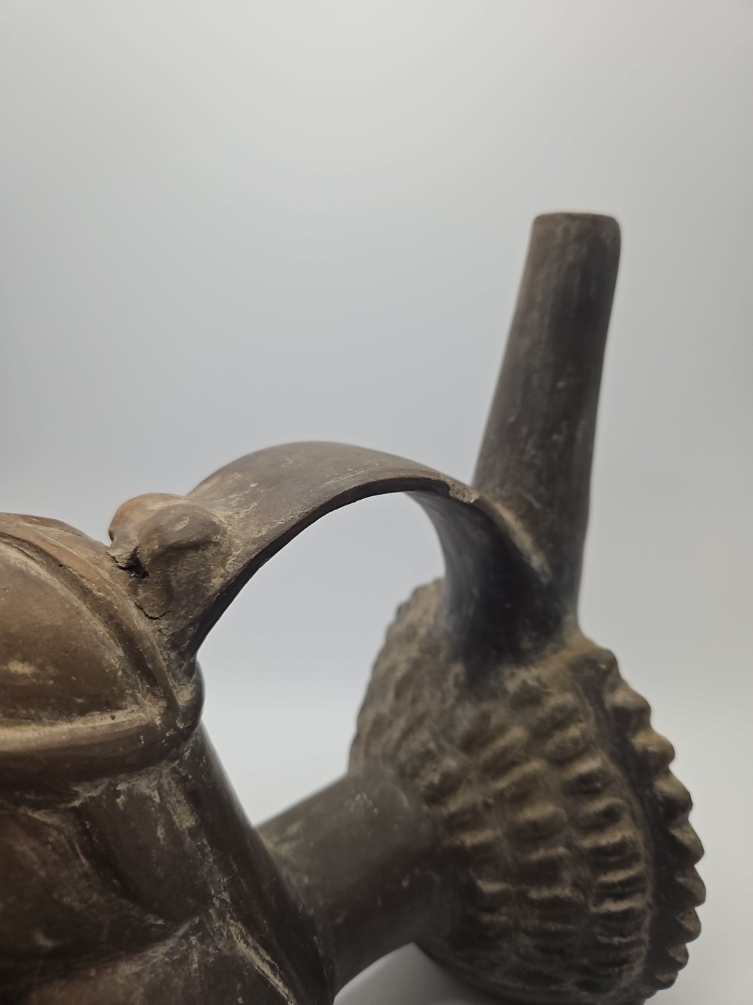 Peruvian Blackware Pottery Vessel Chimú Style Pre Columbian Seated Figure