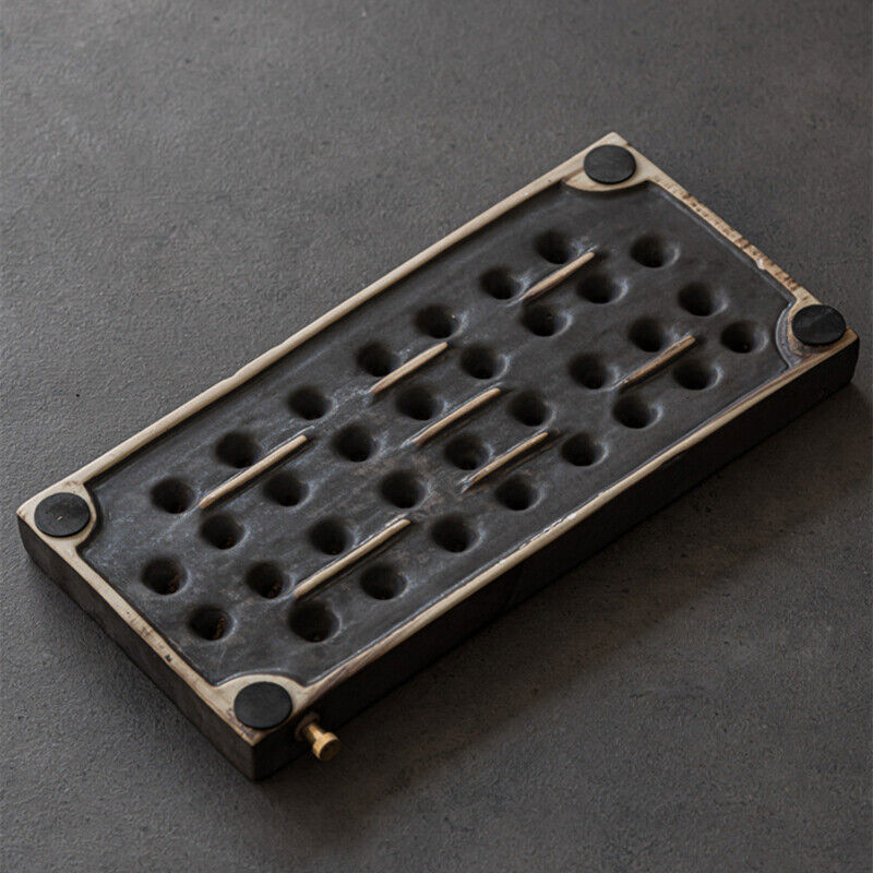 Lotus Engraved Rectangle Tea Tray Water Draining Reservoir Serving Tray Ceramic