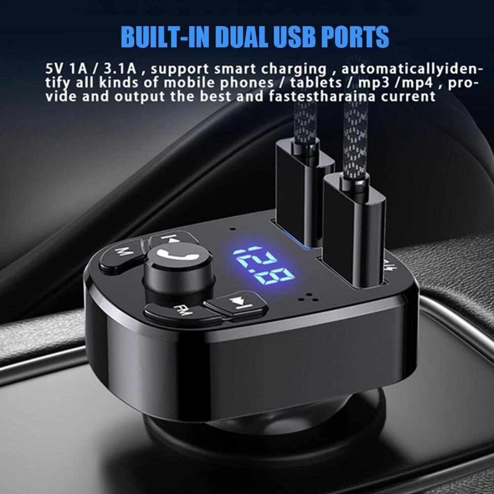 Bluetooth 5.0 Car Wireless FM Transmitter Adapter 2USB PD Charger AUX Hands-Free