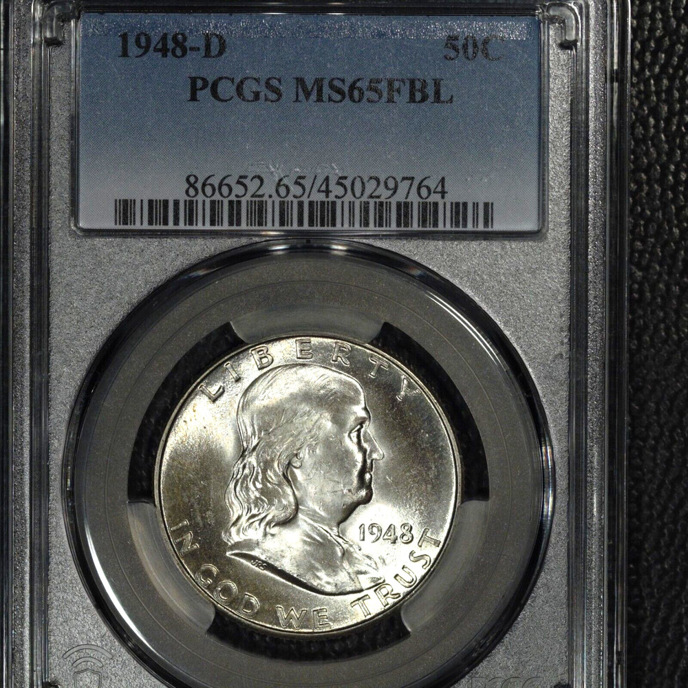 1948-D Franklin Half Dollar, PCGS MS 65FBL, Toned reverse