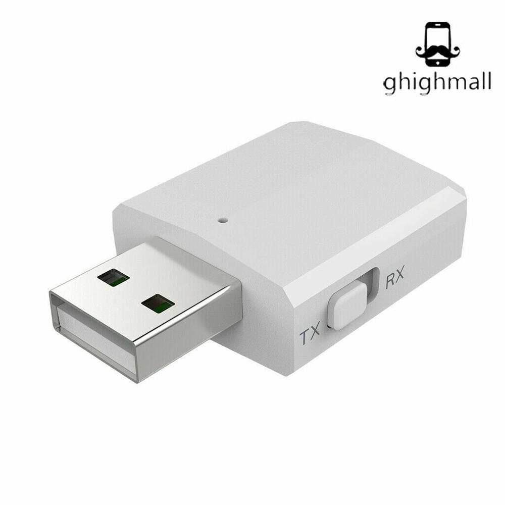 White 3in1 Bluetooth 5.0 Audio Transmitter/Receiver Adapter For PC CAR Speaker