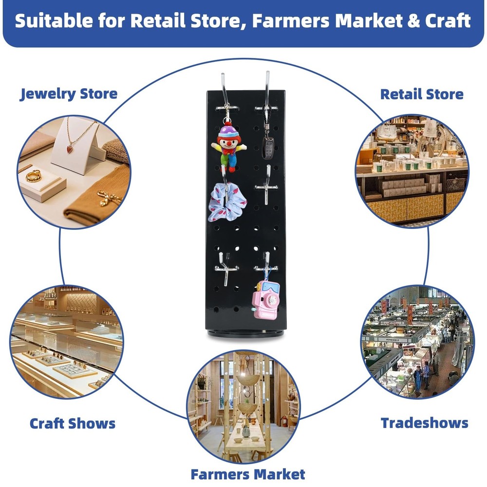 Rotating Pegboard Stand with 20 Peg Hooks 4-Sided Pegboard Spinning Display S...
