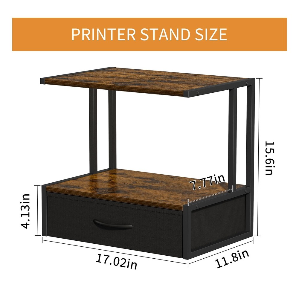 Printer Stand with Storage for Desk, with Fabric Drawer Desktop Printer Stand...