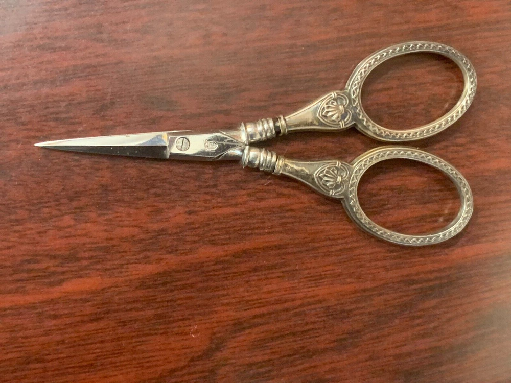 Antique 800 Silver Sewing Scissors & Thimble with Case