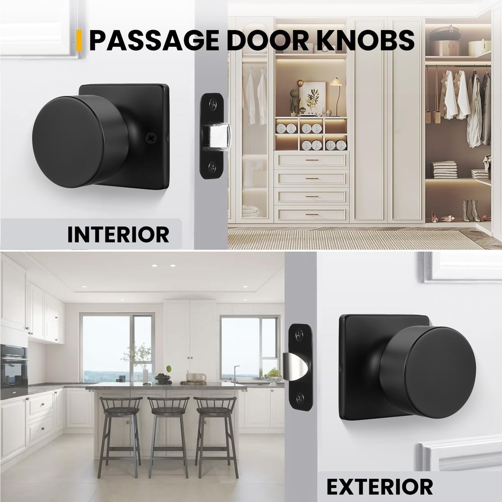 Goldenwarm Matte Black Closet Door Knobs, Passage Door Knobs Interior Hallway...