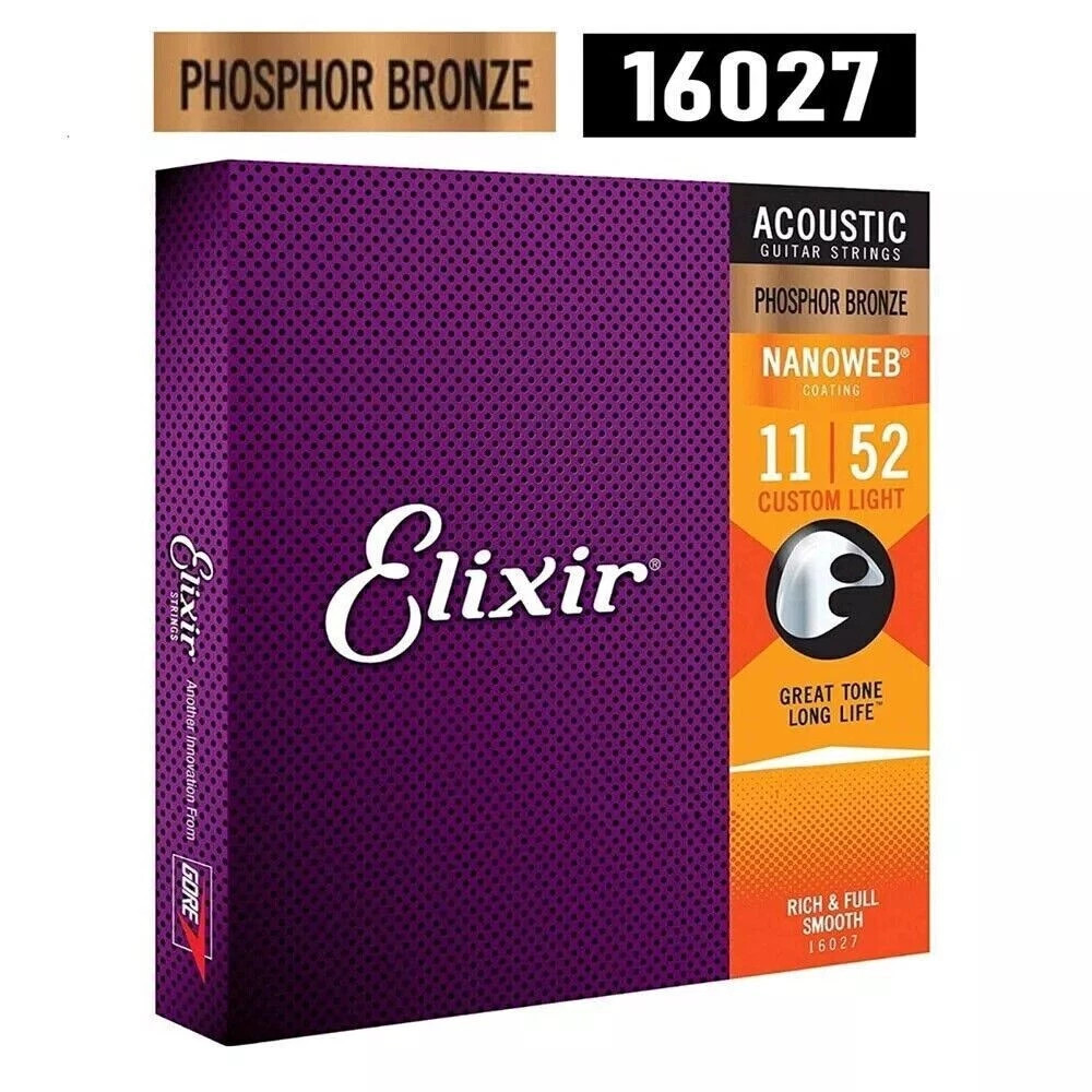 Elixir Phosphor Bronze Acoustic Guitar Strings Custom Light (11-52) 2-Pack US